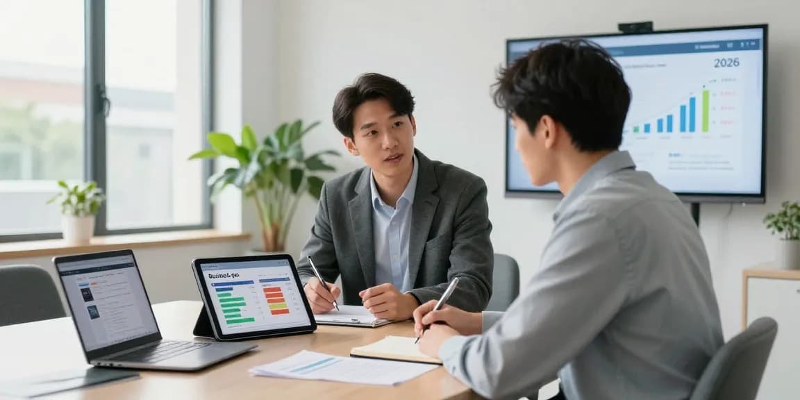 Energy consultant discussing British Gas business gas options with a small business owner in a bright office.