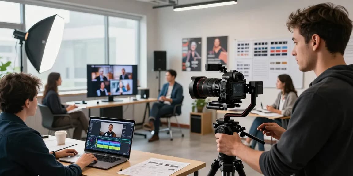 Captivating corporate videography services in Singapore showcasing a professional video production scene with a skilled team at work.