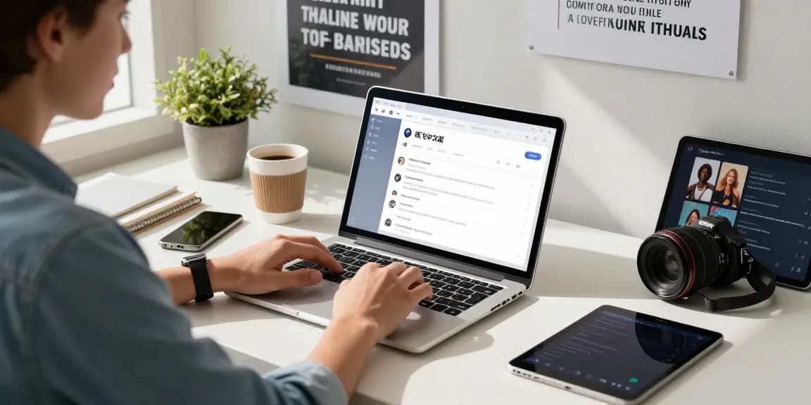 Person using 纸飞机中文版 on a laptop in a stylish workspace, showcasing modern tech and productivity.