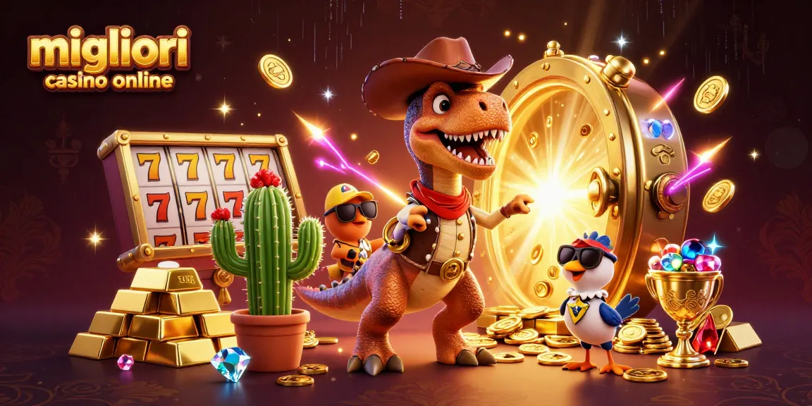 Scopri il brivido nei migliori casino online con la nostra colorata illustrazione di un casinò a tema dinosauri.