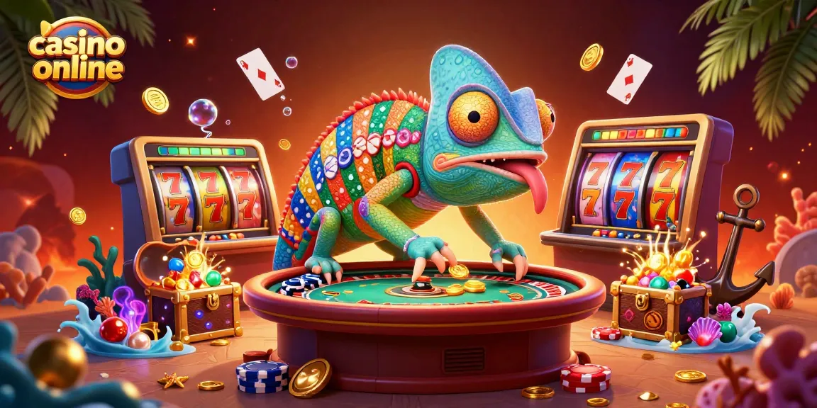 Sloturi online captivante la casino online cu un cameleon jucător de noroc întreaga scenă.