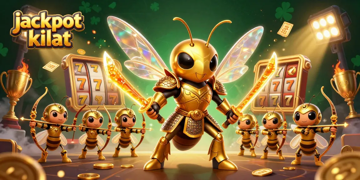 Experience jackpot kilat thrills with a dynamic scene of a golden samurai hornet and bee archers in a rich gaming atmosphere.
