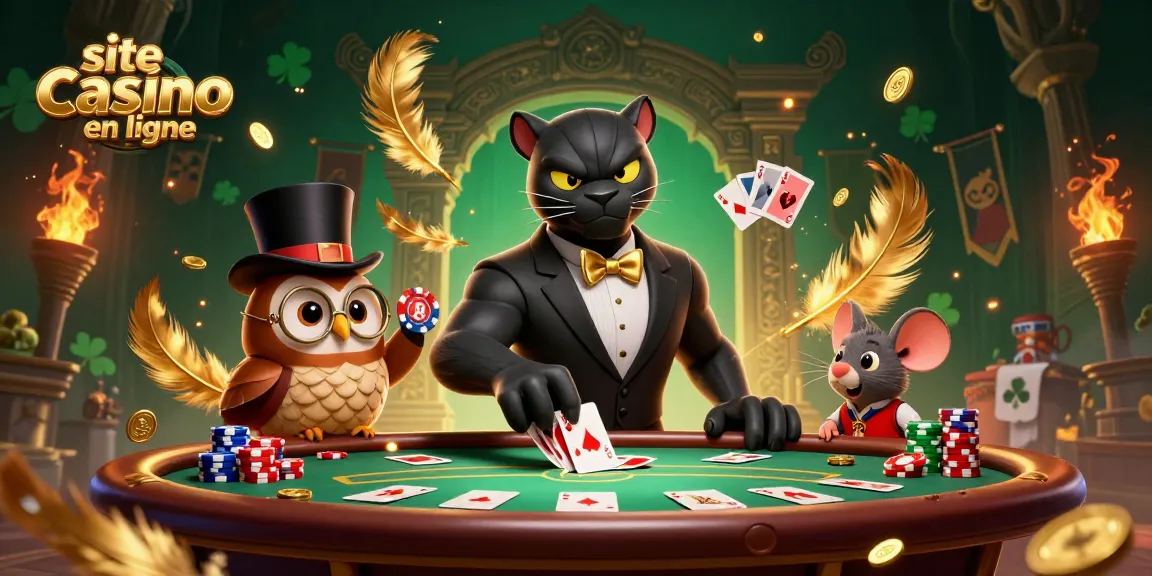 Jeux captivants sur un site casino en ligne avec une panthère et un hibou dans une scène animée.