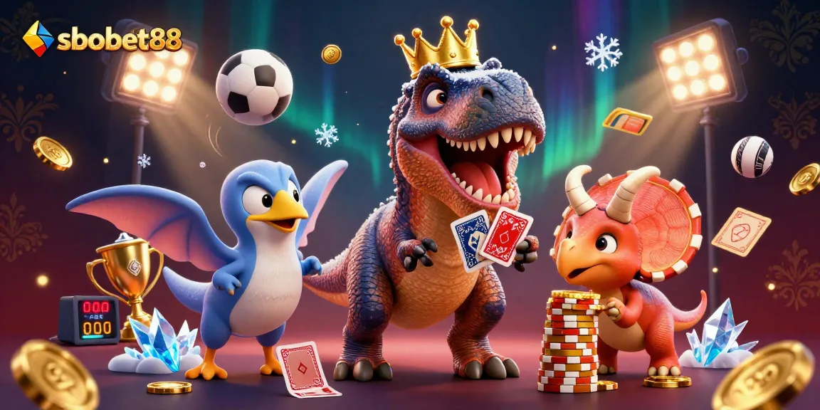 Engage in sbobet88 with a vibrant scene showcasing animated characters in a dynamic casino environment.