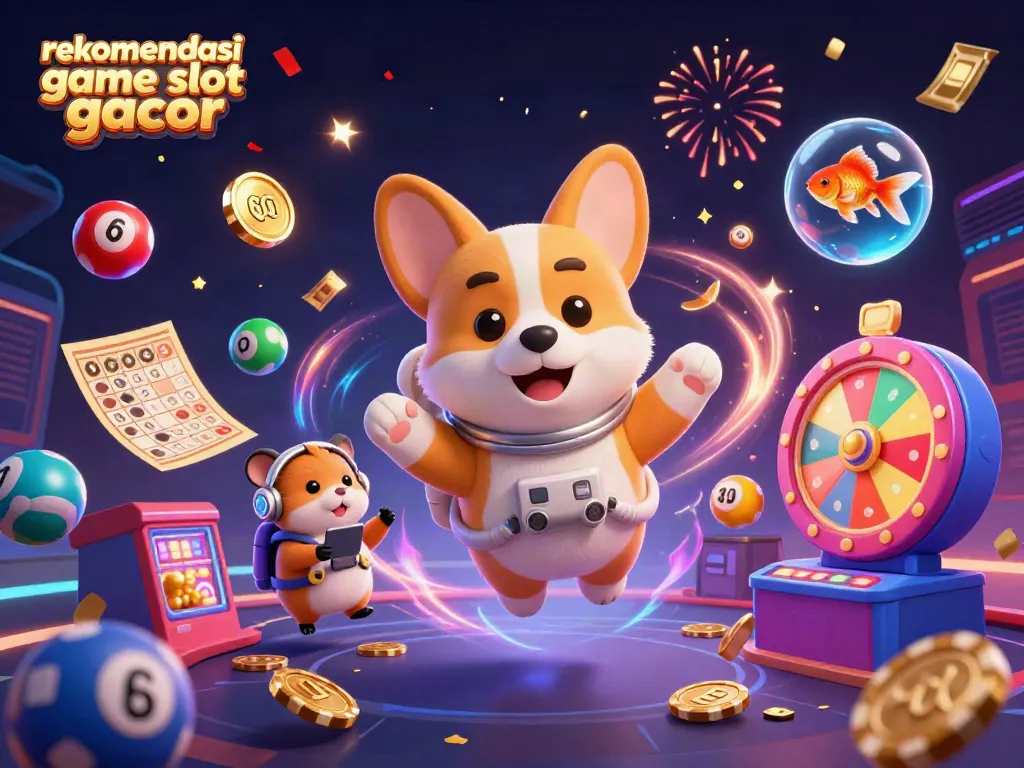 Rekomendasi game slot gacor dengan karakter 3D mengambang di kasino luar angkasa, dikelilingi elemen permainan.