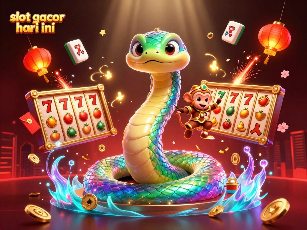 Menangkan jackpot dengan slot gacor hari ini, terlihat slot reels berputar dengan simbol keberuntungan dan efek meriah.