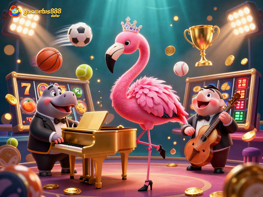 Engage with gacorbos88 daftar slots featuring a vibrant flamingo singer and dynamic game elements.