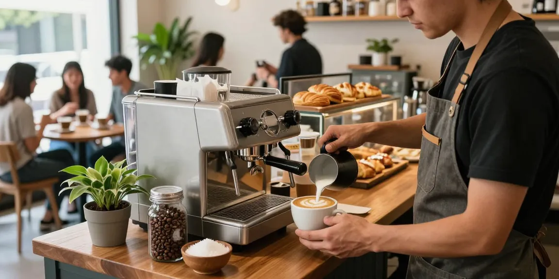 Does White Coffee Have A Lot of Caffeine? Barista preparing white coffee with latte art in a cozy café.