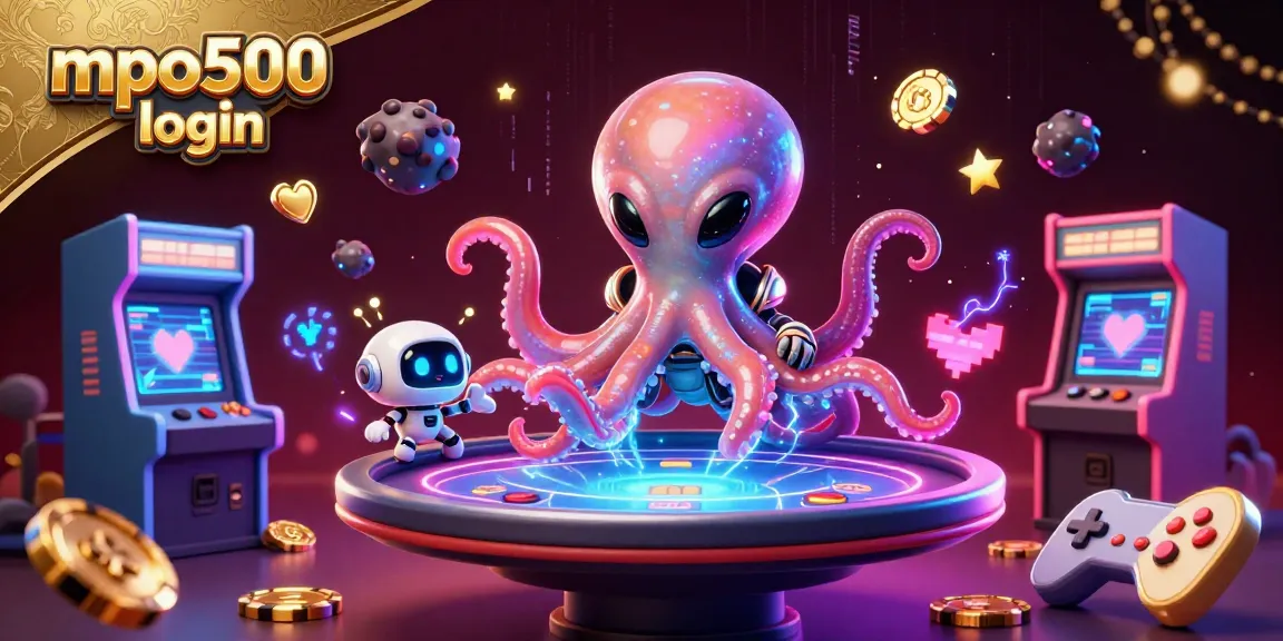 Engage with mpo500 login at this dynamic gambling illustration featuring an alien octopus at a poker table.