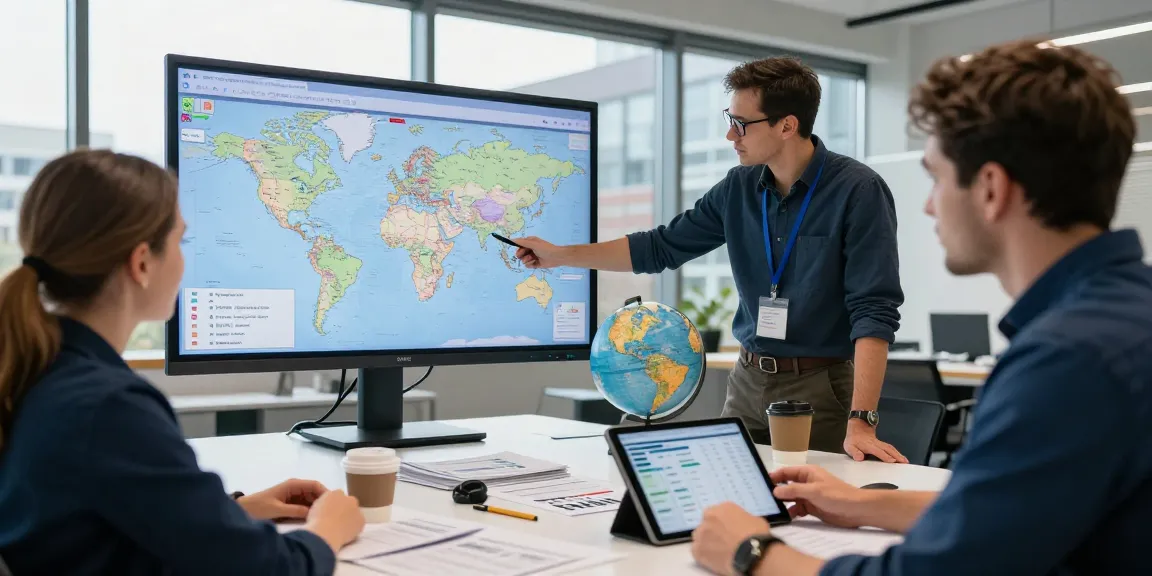 Internationaler Transport Dortmund - Professionelles Logistikteam arbeitet an grenzüberschreitenden Lieferstrategien in modernem Büro.