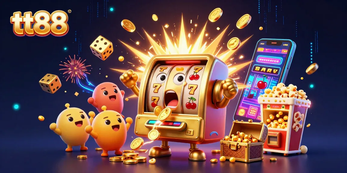 Experience thrilling jackpots with tt88's vibrant casino scene featuring exciting slot machines and golden coins.