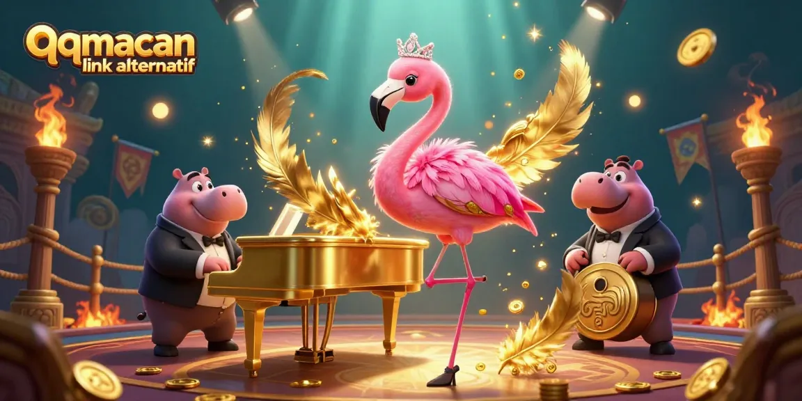 Experience exciting gaming with qqmacan link alternatif at this colorful casino illustration featuring vibrant characters.