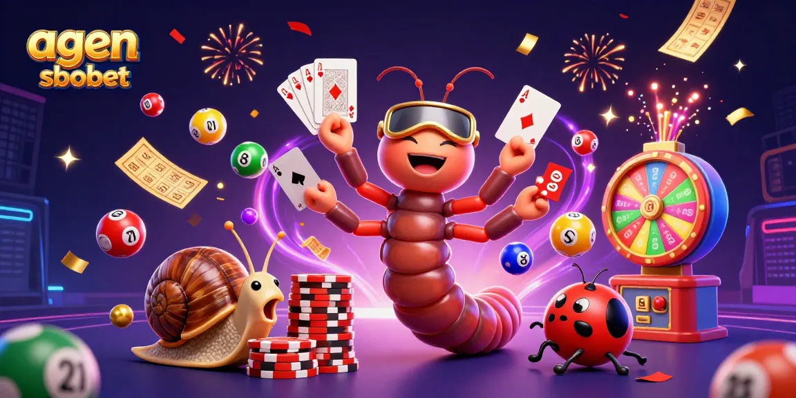 Perjudikan agen sbobet dengan dealer kadal 3D dan bola lotere berwarna-warni dalam ilustrasi kasino yang meriah.