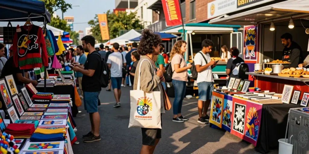 Experience the vibrant street market ambiance with rokok88 as locals explore colorful stalls and gourmet food trucks.