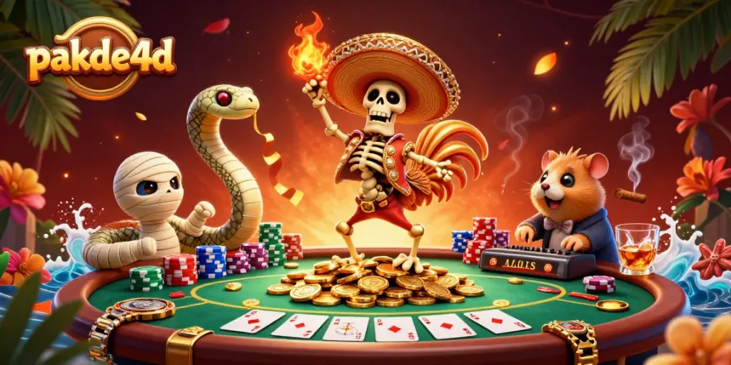 Experience thrilling gameplay on pakde4d with lively casino characters celebrating amidst vibrant gaming elements.