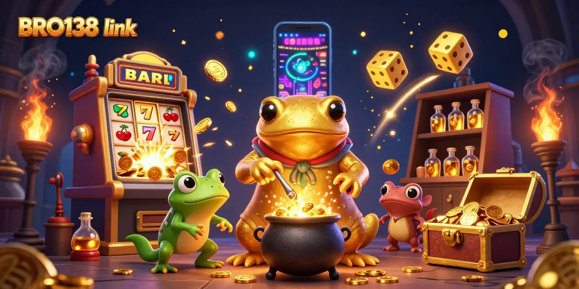 Engage with the exciting BRO138 link as the golden salamander alchemist turns metals into coins amidst a vibrant casino atmosphere.