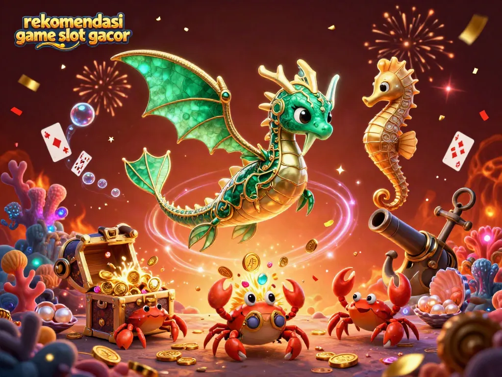 Visualisasi rekomendasi game slot gacor dengan elemen keceriaan kasino yang mencolok.