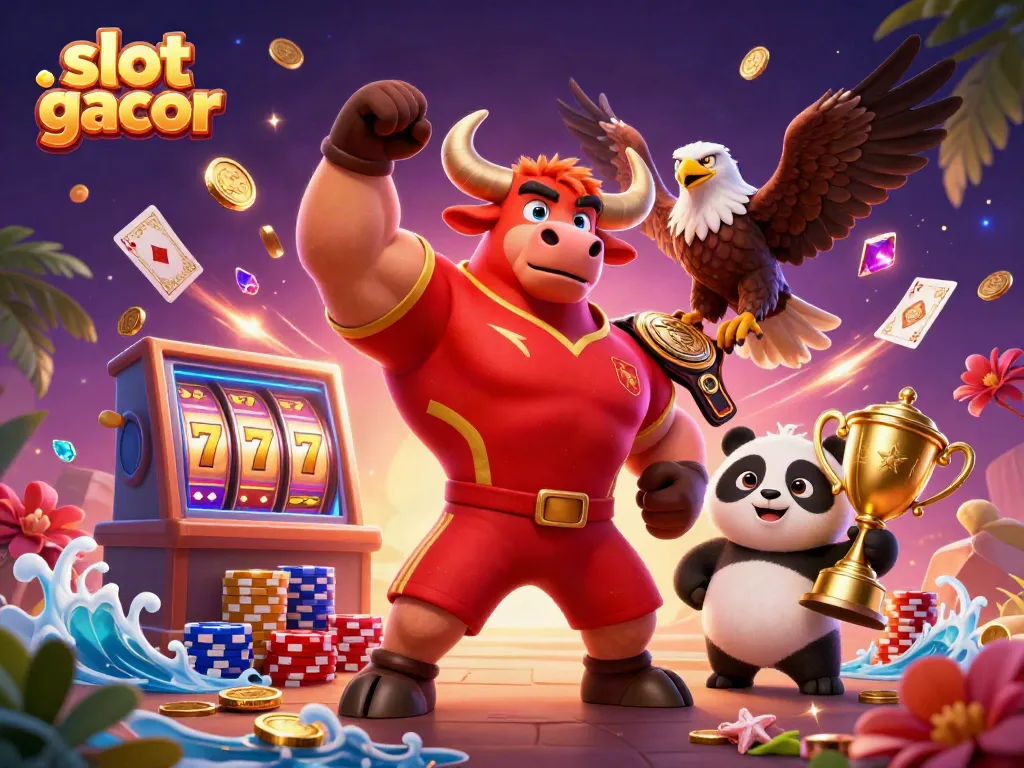 Experience the thrill of slot gacor with a dynamic 3D illustration featuring luck and excitement.