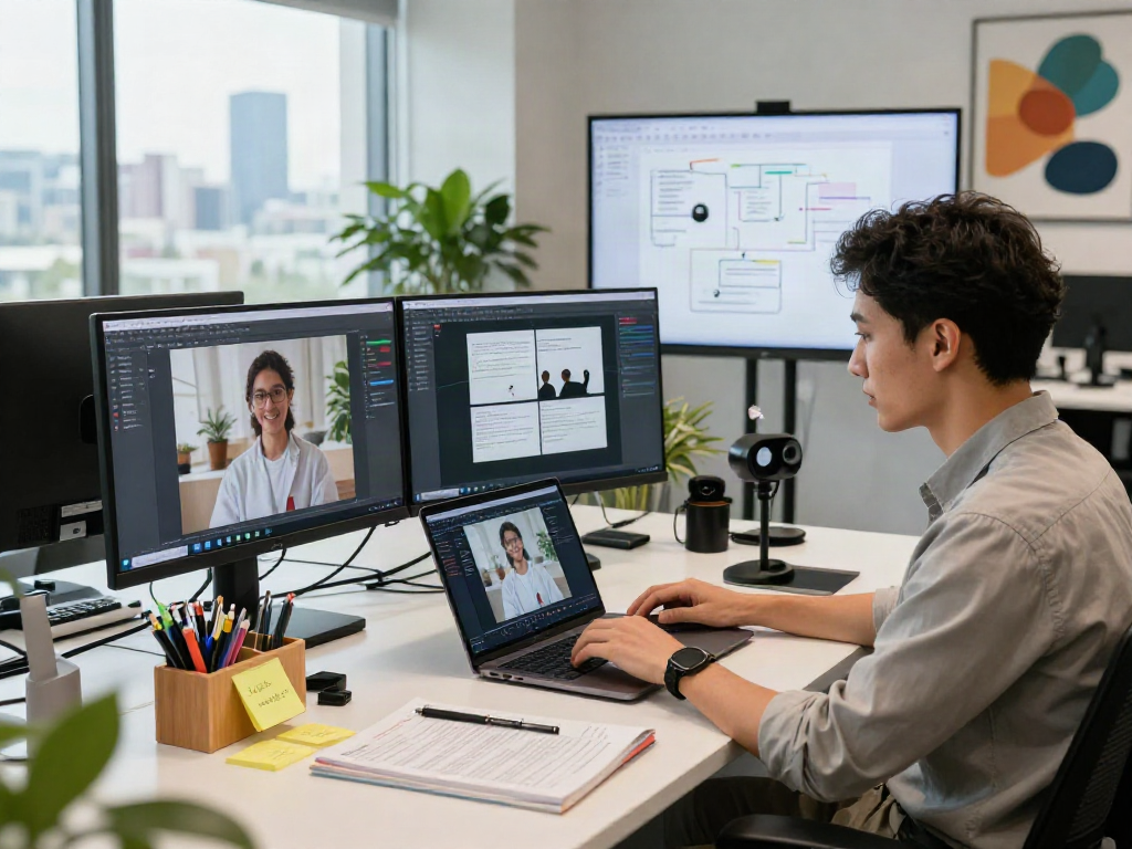 AI Image Detector software in action at a modern tech workspace analyzing generated visuals.