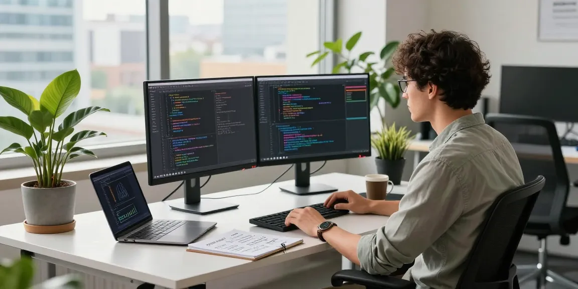 Video to prompt generator in a modern tech workspace with dual monitors and natural light.