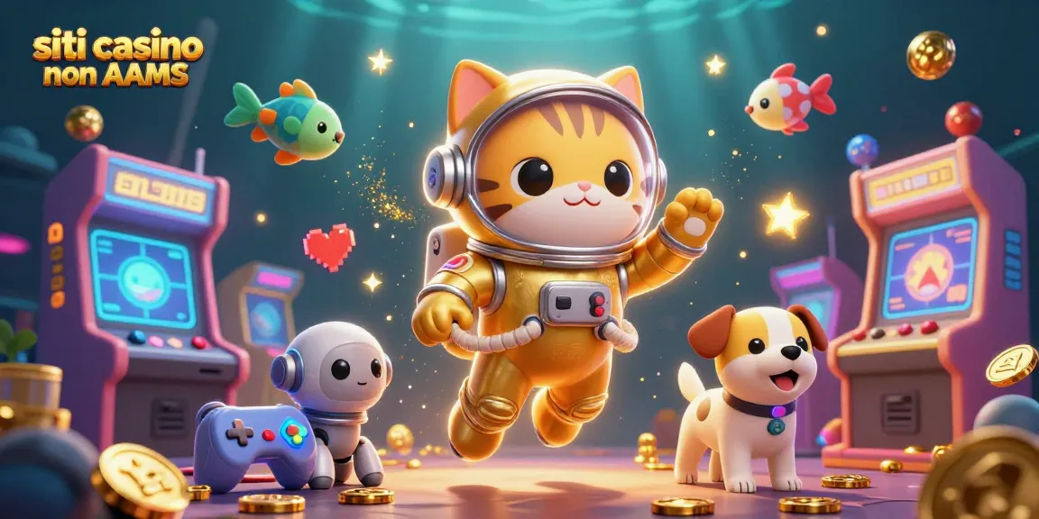 Gioca sui siti casino non AAMS con un'illustrazione pittoresca di un gatto astronauta e un cane robot.