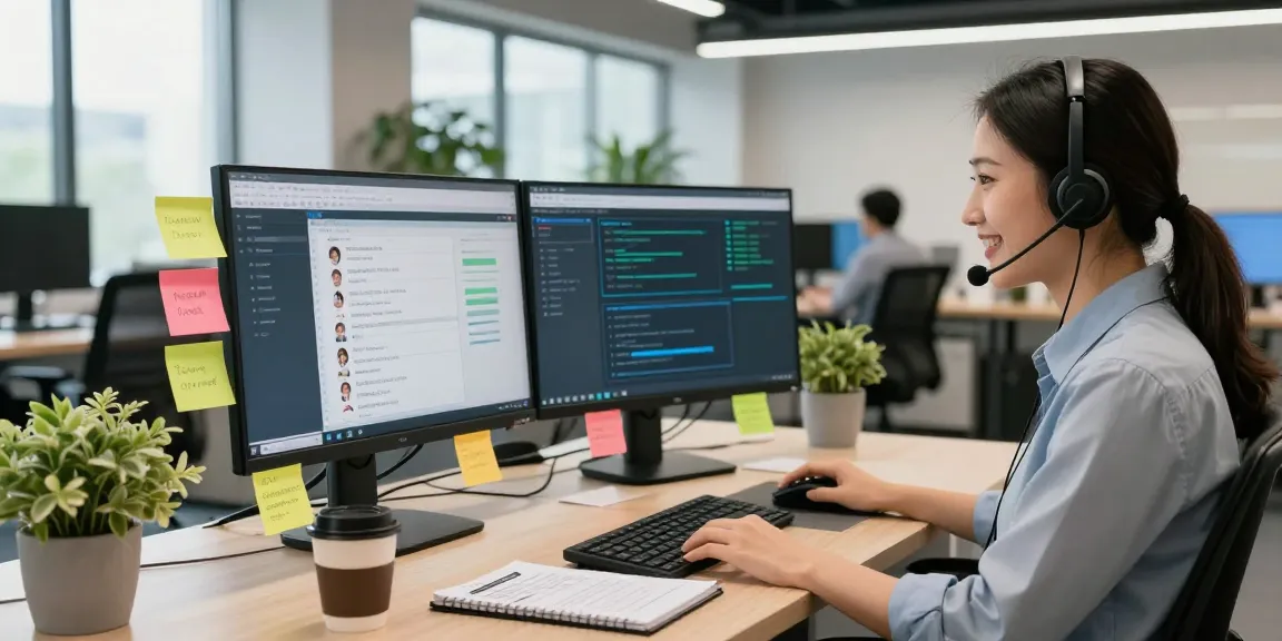 Engaging technical support scene featuring Telus-Technical-Support representative assisting customers at a modern workstation.