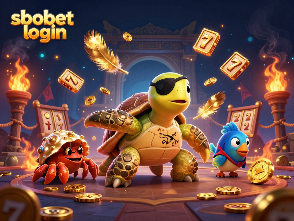 Experience excitement with sbobet login amidst golden slot reels and charming sea characters in a vibrant casino
