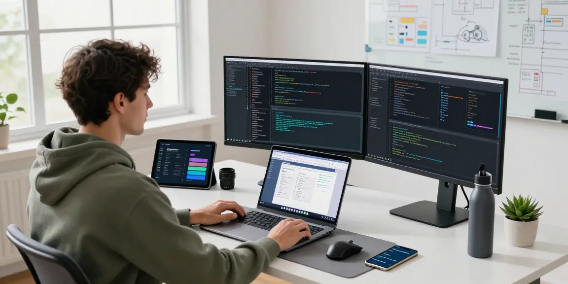 openclaw developer in a modern workspace with coding setup and tech gadgets
