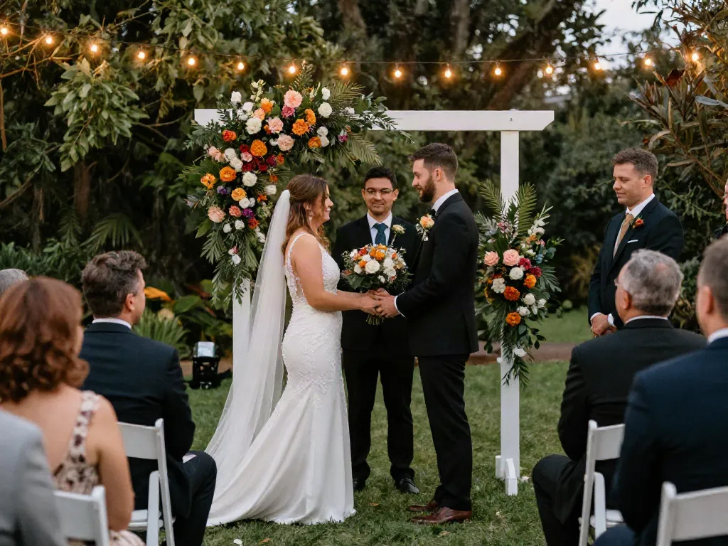 Documentary wedding photographer in Dunedin captures couple exchanging vows during an intimate ceremony.