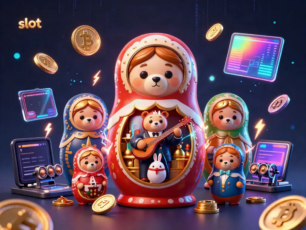 Engage with slot games in this vibrant illustration, featuring playful bears and crypto coins.
