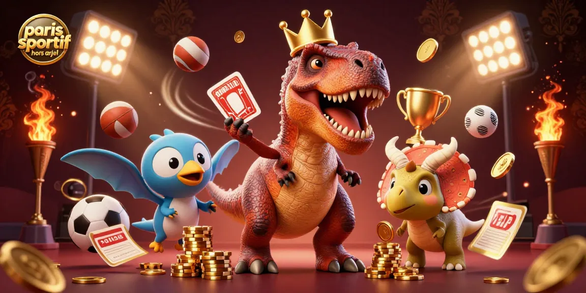 Plongez dans l'univers des paris sportif hors ARJEL avec cette illustration animée passionnante de dinosaures jouant aux cartes.