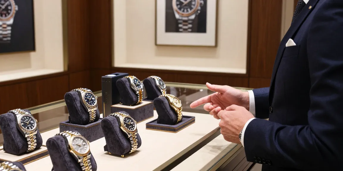Showcase of clone watches in luxury retail setting, highlighting exquisite craftsmanship and elegant designs.