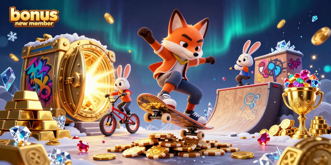 Experience excitement with the bonus new member image featuring whimsical characters and casino treasures.