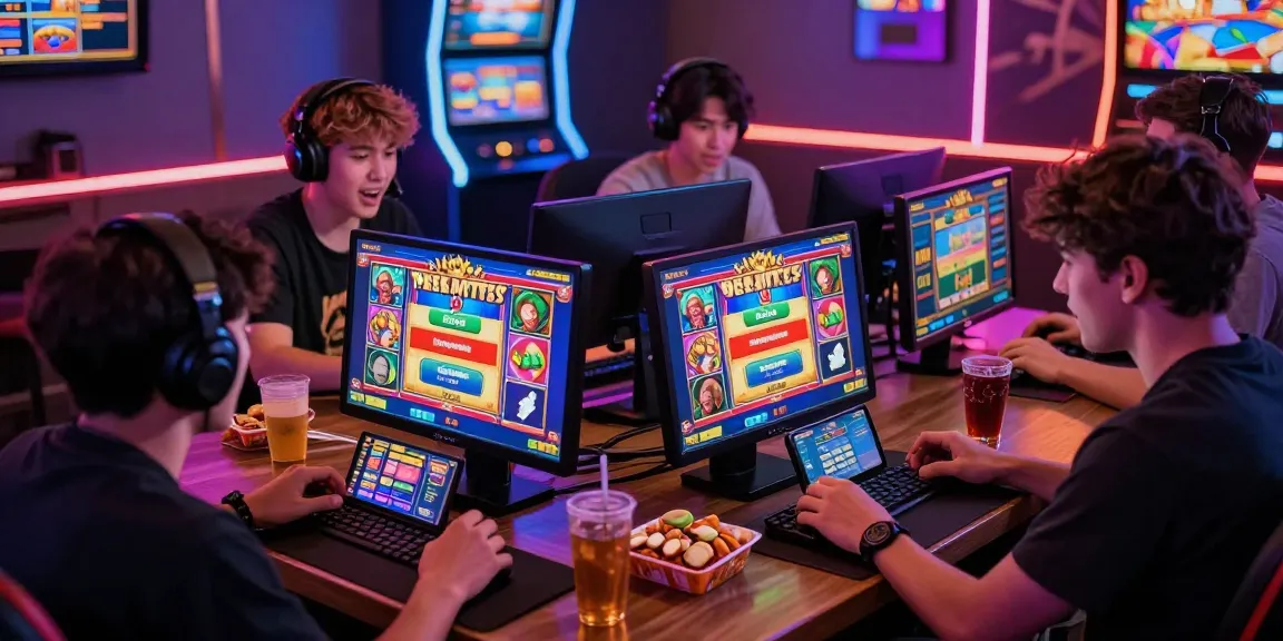 Players enjoying online slots with deposit pulsa tanpa potongan in a vibrant gaming setup.