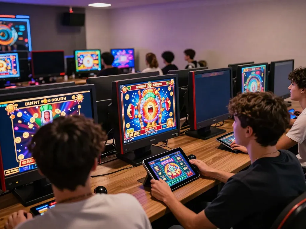 Permainan slot777 yang menarik dengan pemain menikmati pengalaman bermain di perangkat digital.