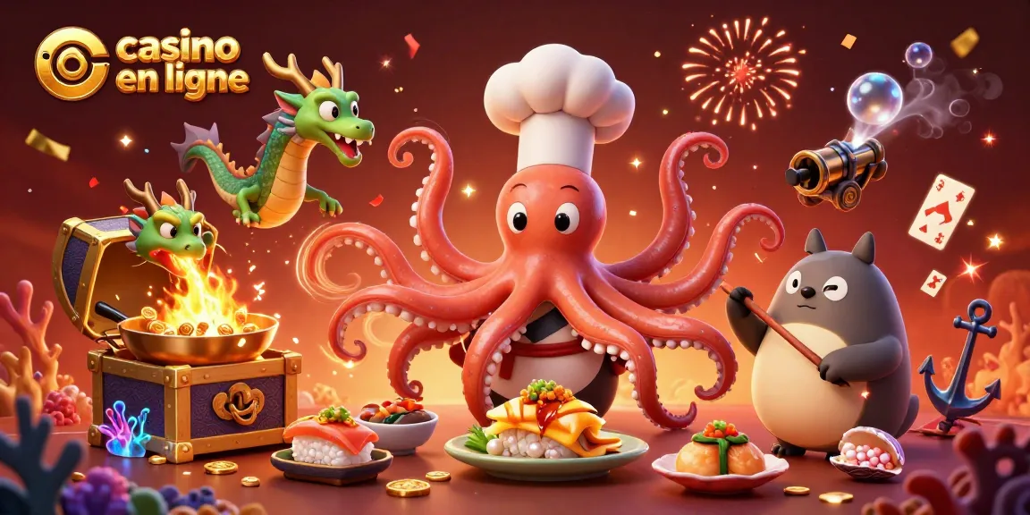 Découvrez un jeu vibrant avec un casino en ligne mettant en scène un chef pieuvre fantaisiste et des personnages amusants.