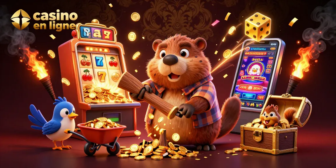 Vivez des moments palpitants dans un casino en ligne avec une scène animée de personnages de dessin animé et des éléments de jeu passionnants.