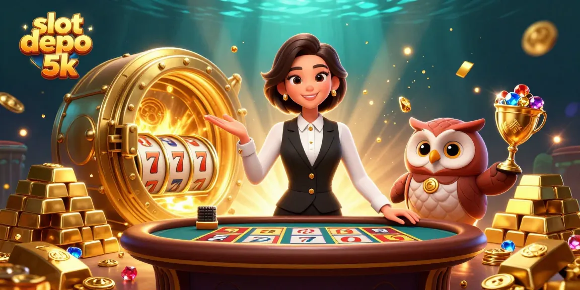 Play slot depo 5k featuring elegant dealers and sparkling treasures in this vibrant 3D casino scene.