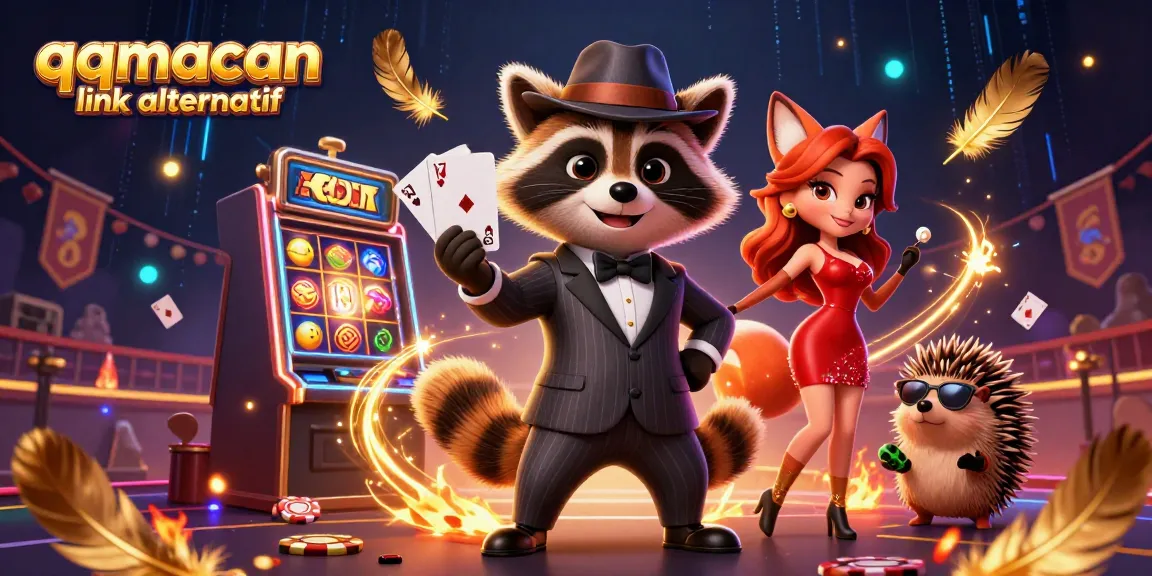 Engage in thrilling gameplay with the qqmacan link alternatif while exploring a vibrant casino scene filled with slot machines, vibrant characters, and exciting energy.