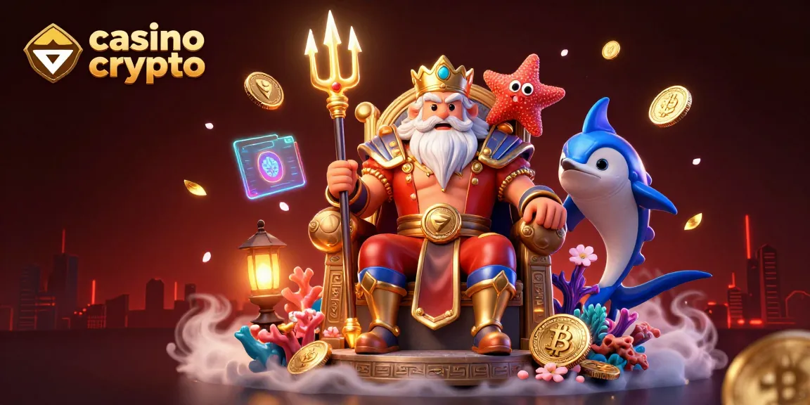 Jouer sur un casino crypto avec des éléments de jeux dynamiques et un roi des mers au trône.
