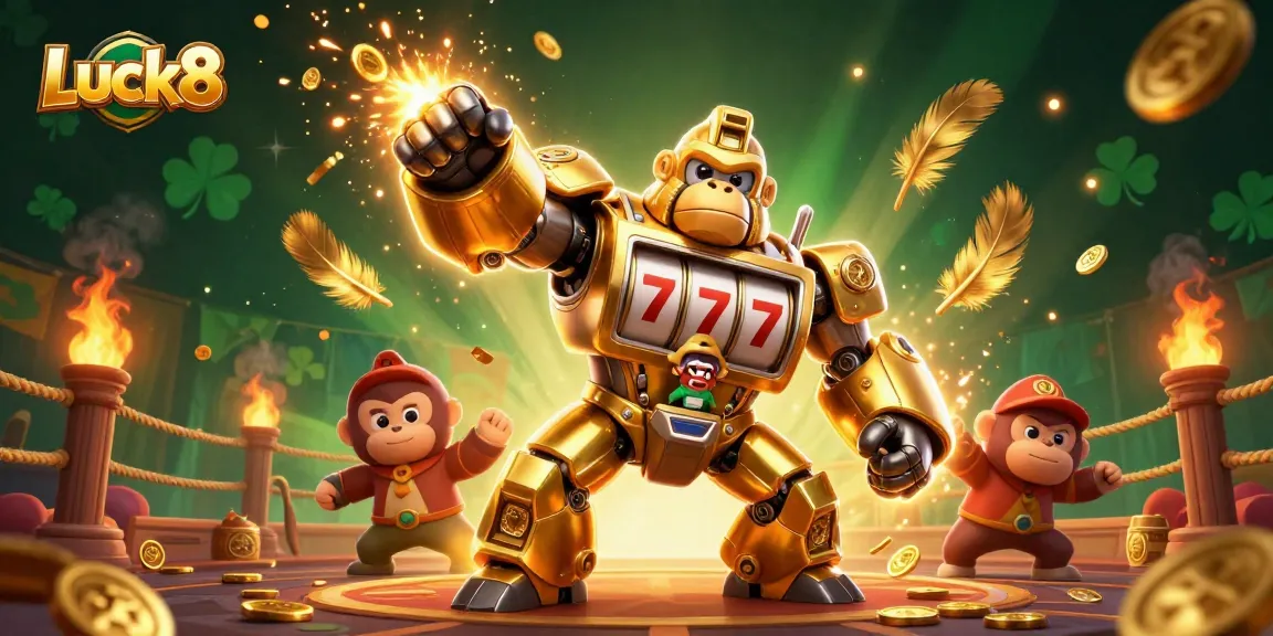 Experience thrilling wins at Luck8's online casino with vibrant 3D slot elements and jackpot mechanics.