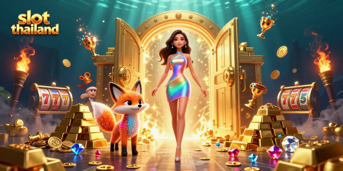 Experience thrilling slot games in Slot Thailand with vibrant visuals and enticing jackpots in this 3D illustration.
