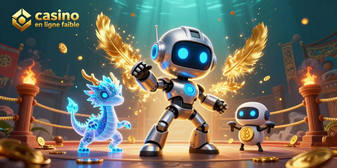 Découvrez un casino en ligne fiable avec un robot mascotte futuriste et ses compagnons.