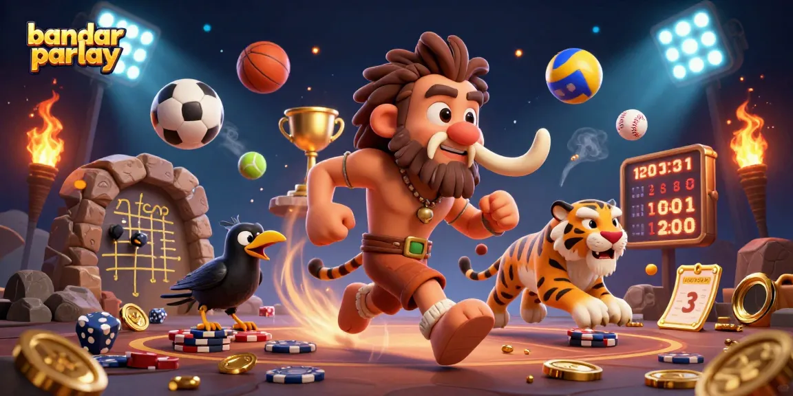 Engage with bandar parlay at a dynamic prehistoric casino featuring vibrant characters and elements.