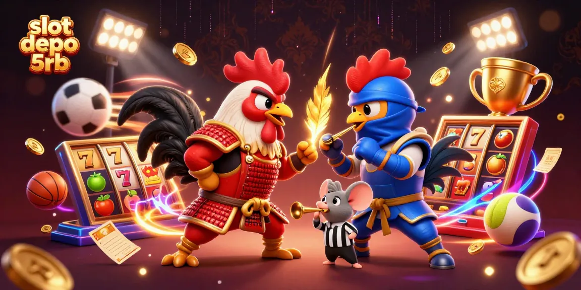 Engage with thrilling slot depo 5rb rounds featuring colorful roosters and vibrant casino elements.