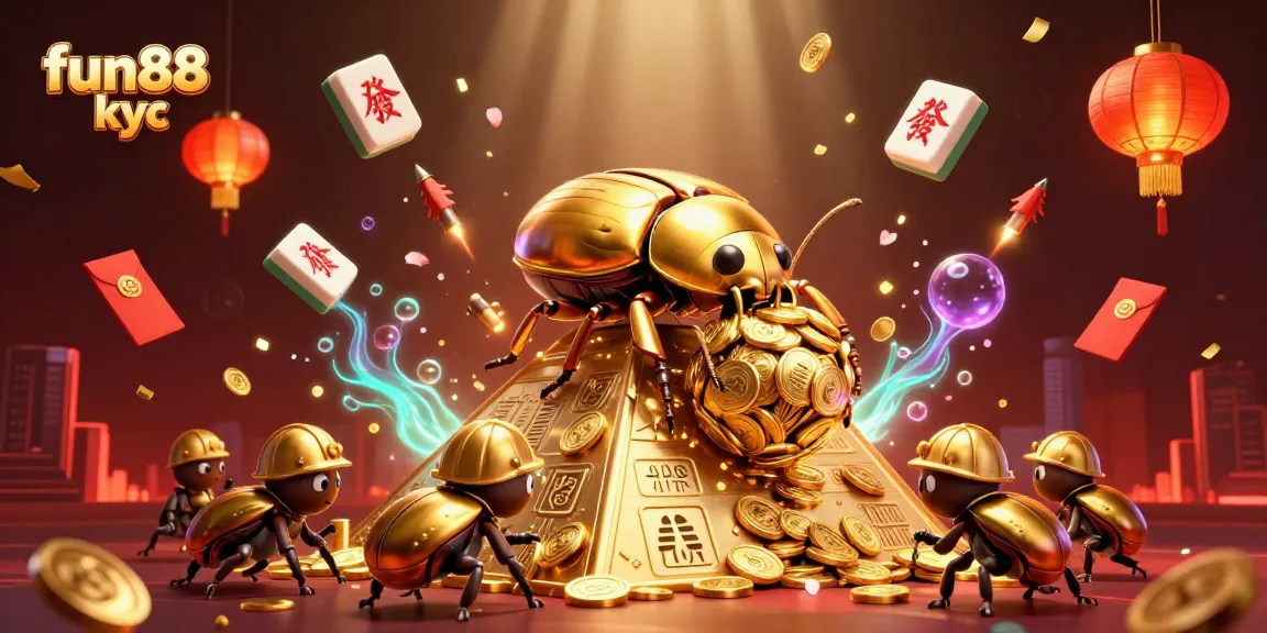 Chơi game tại Fun88 KYC với kiến trúc vàng và sự nhộn nhịp từ các biểu tượng casino.