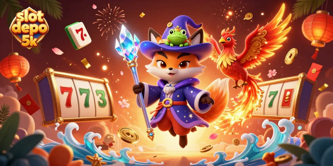 Engage with thrilling slot depo 5k gameplay featuring a wizard fox, phoenix, and dynamic casino elements.