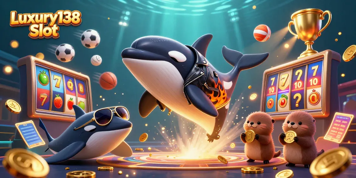 Engage with the Luxury138 Slot experience, featuring cartoon characters amidst dynamic casino elements.