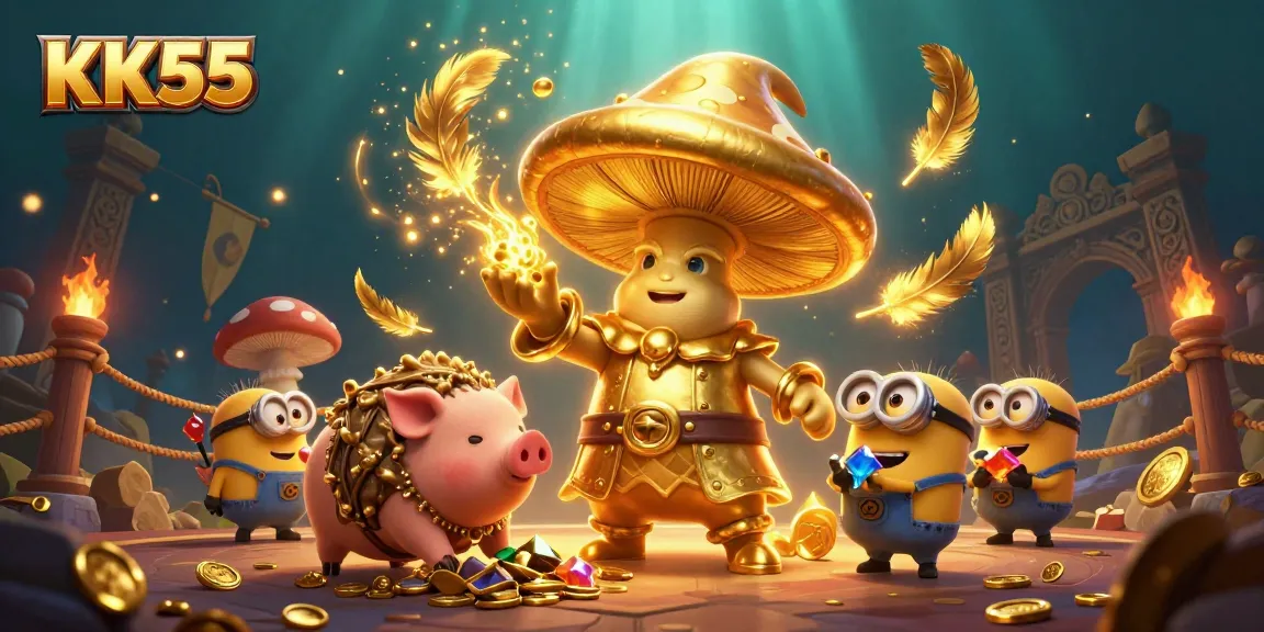 Experience the magic of KK55 with golden treasures in this vibrant casino scene.