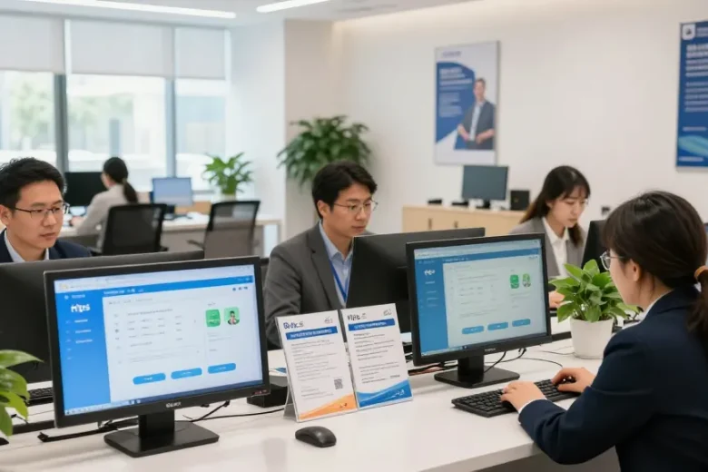 Engaged users interacting with the rtps 4 citizen service portal at a modern digital service center.